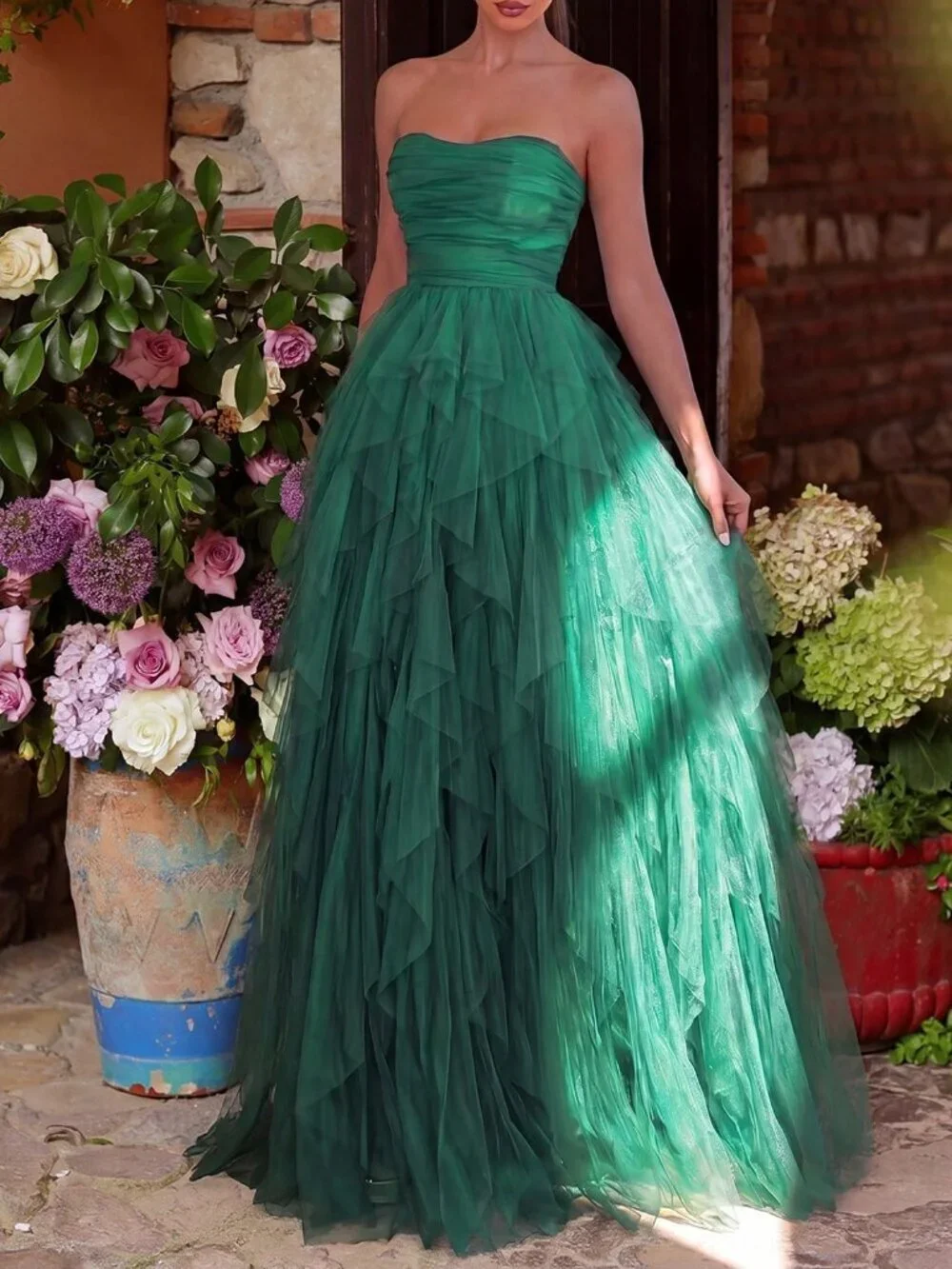 Dark Green Strapless Women's Tulle   Dress – Weddings & Galas_4